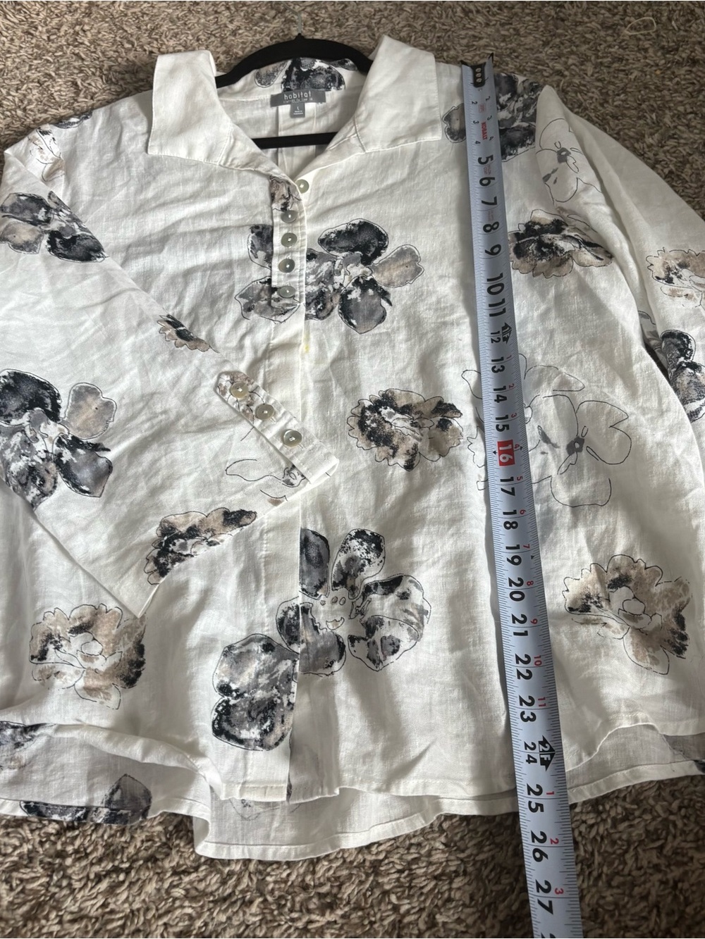 Habitat Cream Button-Down Shirt with Black & Tan Floral Print L